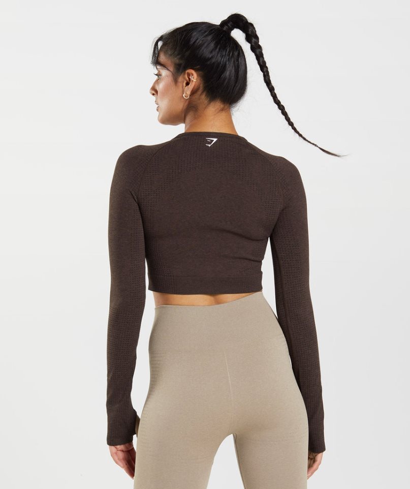 Women's Gymshark Vital Seamless 2.0 Cropped Tops Chocolate | NZ 8GPSFN